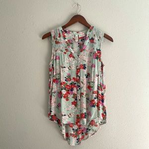 Anthropologie Floral + Lace Sleeveless Blouse